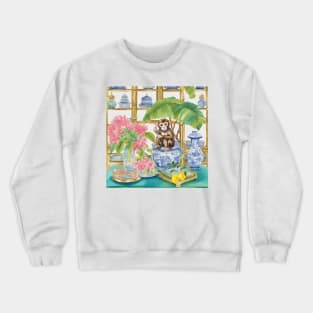 Cute monkey, lemons and chinoiserie jars Crewneck Sweatshirt